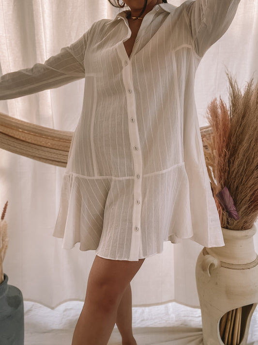 ELIZABETH TEXTURED STRIPE COTTON SHIRT DRESS