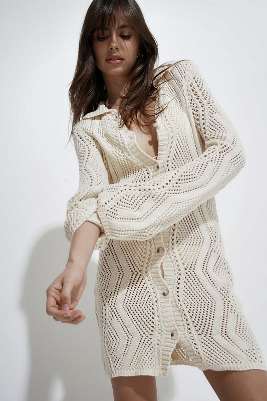 Sand Dune Crochet Button Down Dress