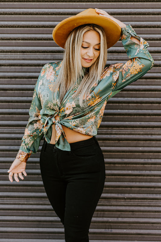 Green Ivy Satin Button Up