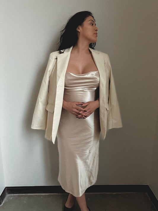 Champagne Cowl Midi Dress