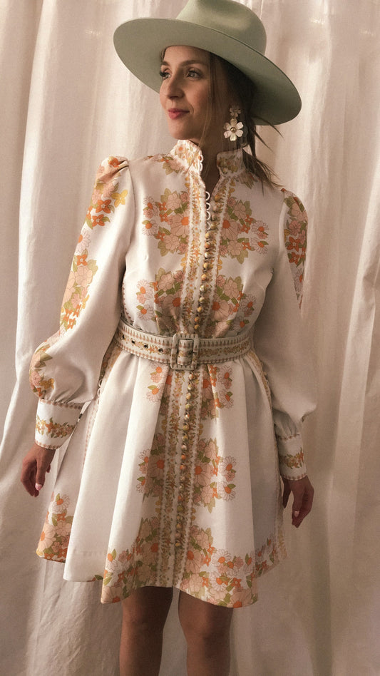 Andalusia Floral Mini Dress with Belt Detail