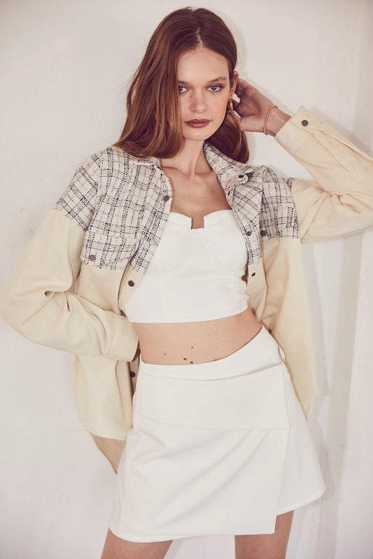 BLAIRE CONTRAST TWEED OVERSIZED SHIRT