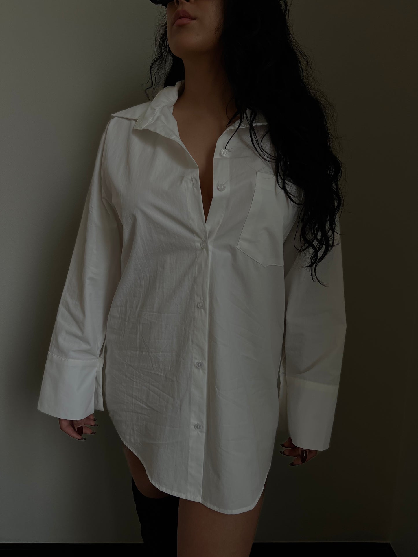 Flat White Oversized Shirt Dress