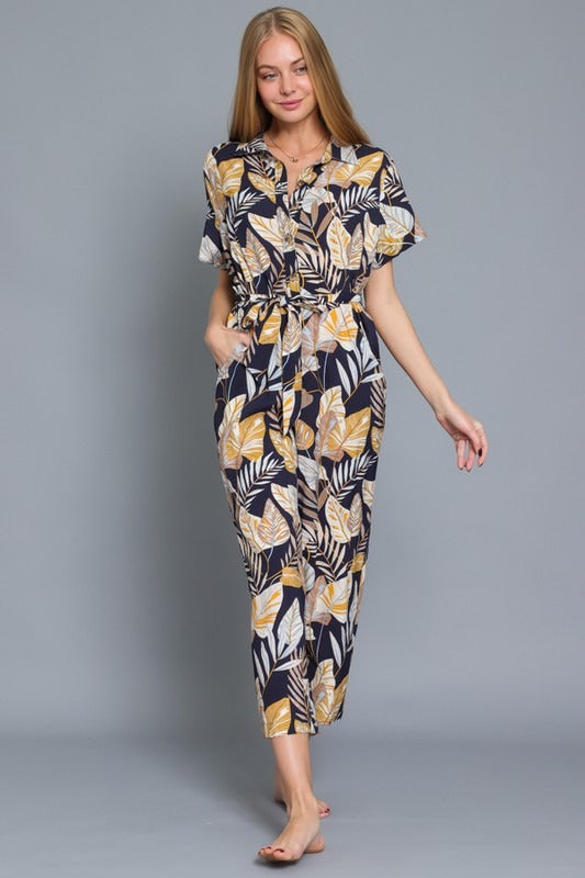 Catching Flights Collar Belted Jumpsuit