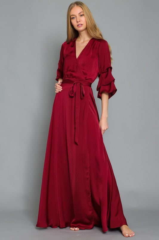 MORE MERLOT PLEASE WRAP MAXI DRESS